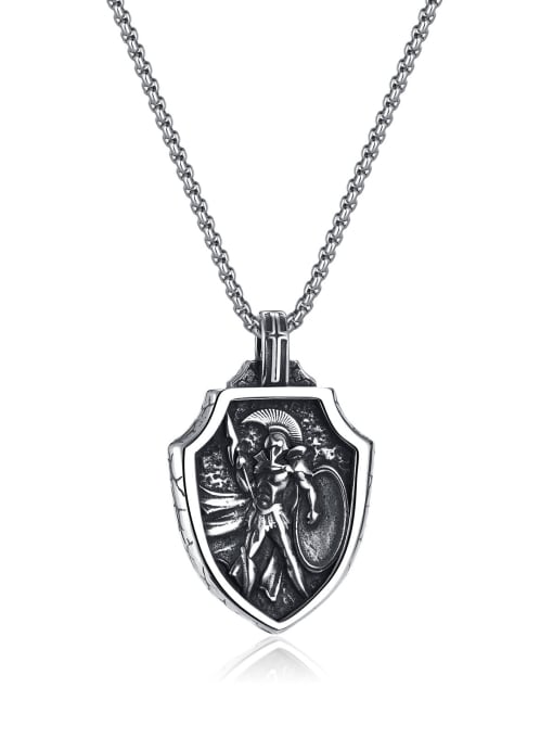 GX2262 pendant [with pearl chain 3*55cm] Titanium Steel Irregular Hip Hop Warrior Shield Pendant Necklace